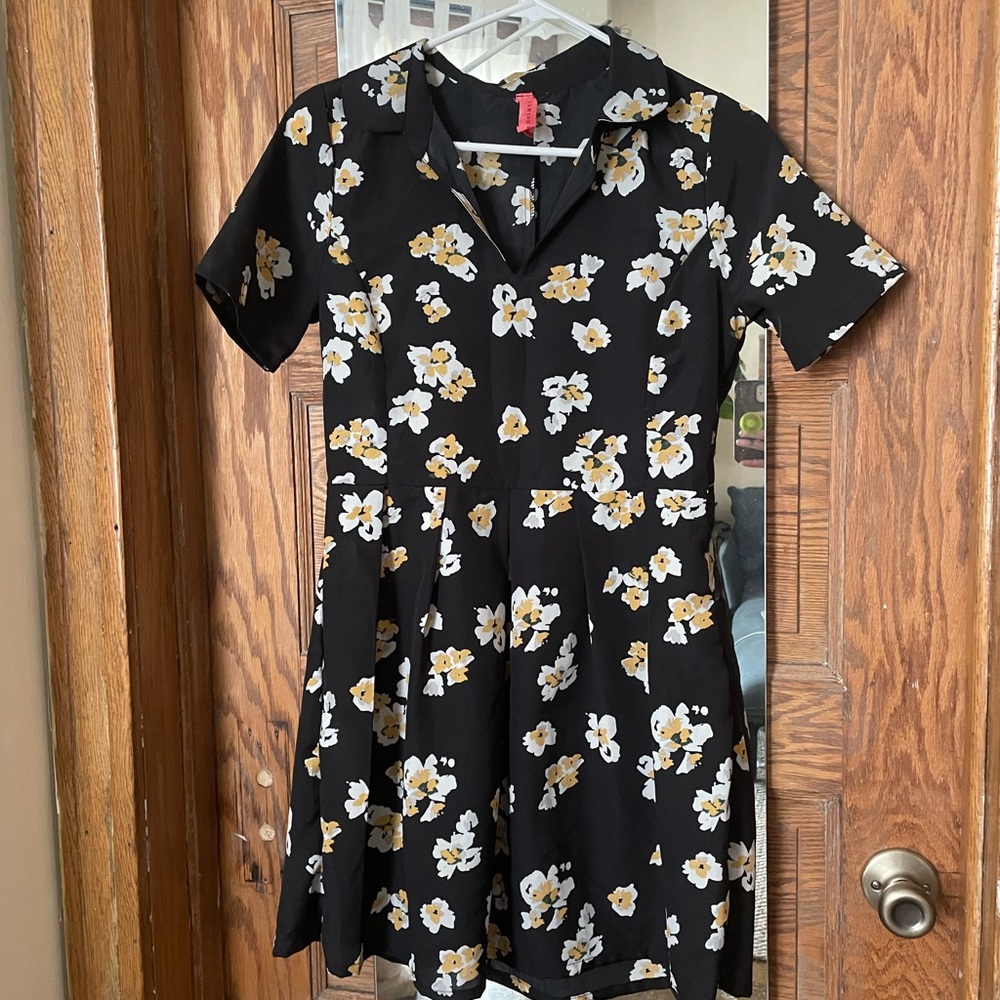 Black floral dress with collar